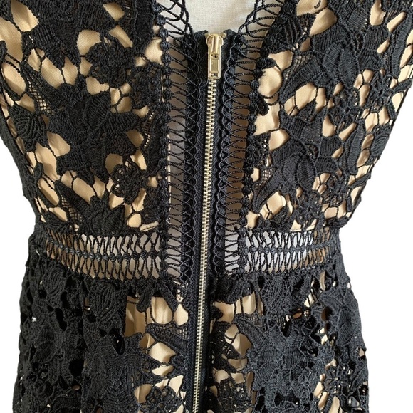 Alya NWT Black Crochet With Nude Underlay V-neck. V-Back Midi Formal Semi Formal - Picture 7 of 11